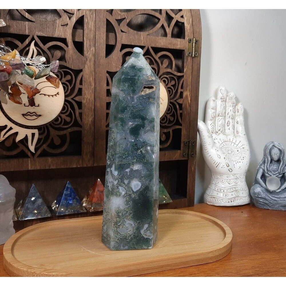 Rare Blue Moss Agate Crystal Tower